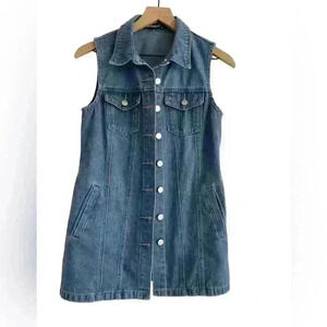 ALLEGRA K Casual Button Down Waistcoat Sleeveless Mid Long Denim‎ Vest